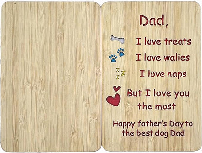 Handmade Bamboo Funny Dog Dad Fathers Day Card from Son Daughter, Cute Dog Dad Gifts for Men, Wooden Happy Father’s Day Card for Him