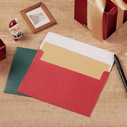 50 Pieces Christmas Metallic Color Self Seal Envelopes for Greeting Cards, Invitations, Postcards (Christmas Green/Red, 4x6)