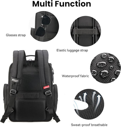 Business Laptop Backpack for Men Women, 20L Large Bookbag Travel TSA Approved Carry on Backpack Waterproof Casual Daypack 15.6" Professional Computer Bag with Thicker Compartments, Black