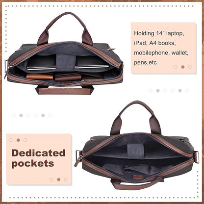 Banuce Slim Fabric Nylon Waterproof Briefcase for Men Professional 14 Inch Laptop Bag Business Work Bag Black