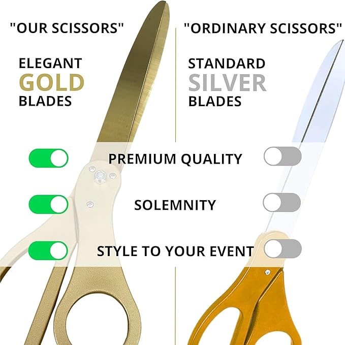 New Edition Grand Opening Ceremony Kit – Heavy Duty 25'' Scissors Gold with Golden Blades and Gold Satin Ribbon for Inauguration Ceremonies & Special Events