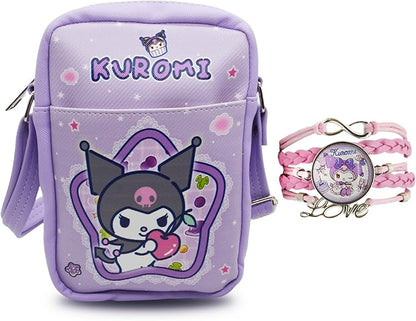 Cute Kumi Crossbody Bag with Adjustable Shoulder Strap and Bracelet Charm, Kawaii Handbag with Zipper, Kumi Wallet Purse Shoulder Bag Coin Pouch Accessories for Women Girls