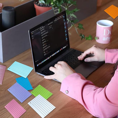 TFLFL Index Paper Cards 3x5 Inch, 1200PCS Flash Cards, Thin Note Cards Paper 8 Colors Ruled Index Cards, Assorted Lined Colored Flashcards, Study Card Memo Scratch Pad for Home Office School