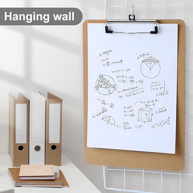 Wood Clipboards Set of 8, Letter Size Hardboard Clip Board 8.5x11 for Classroom, Students, Kid, A4 Standard Clipboard Size 9" x 12.5" with Low Profile Clip, Office Supply, School Supply.