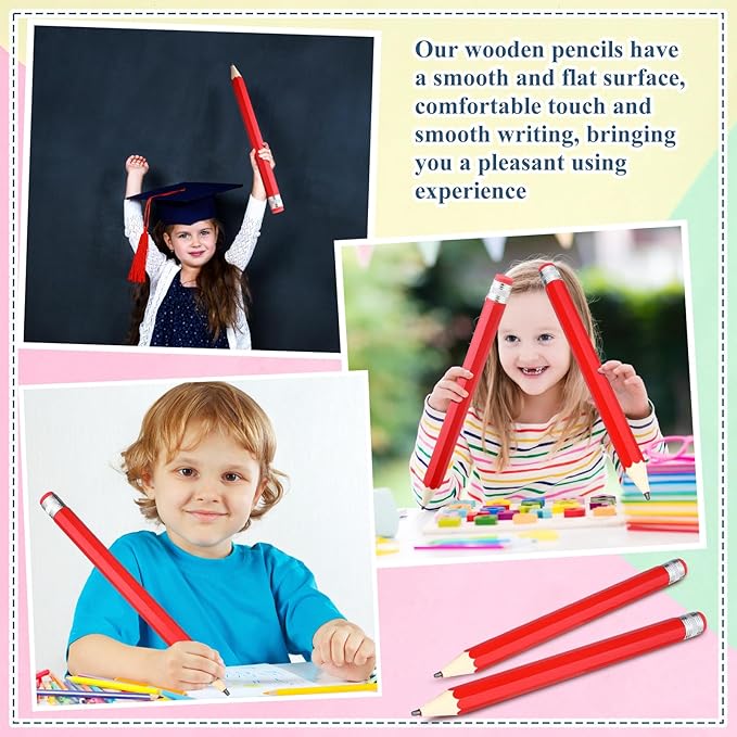 2 Pcs 16 Inch Pencils Wooden Jumbo Pencils Giant Wooden Pencils Funny Big Pencil with Cap Eraser Large Pencil Fun Novelty Gifts for Kids School Kindergarten Home Office Supplies(Red)