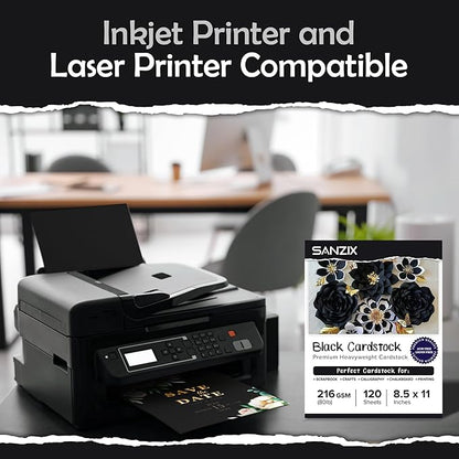 SANZIX 120 Sheets Black Cardstock Paper 8.5 x 11 80lb/216 GSM Cover Card Stock for Invitations, Drawing, Menus, Decorations, DIY Cards, Scrapbook, Calligraphy & Crafts | Heavyweight Printer Paper