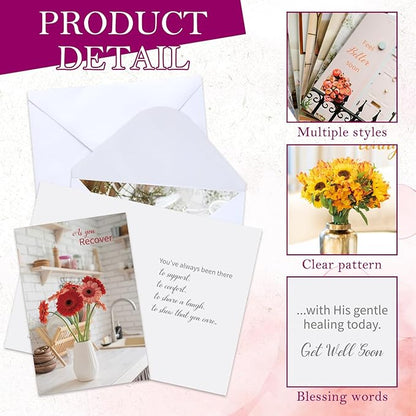 36 Sets Christian Get Well Soon Cards with Scripture Assorted Religious Bible Verse Wishing You Well Greeting Cards with Envelope(Various Floral)