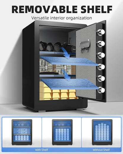 DAYI Biometric Fingerprint Safe Box, 3.0 Cubic Feet Home Safes with Fireproof Bag, Digital Touchpad Security Safe for Money Cash Documents, Dual Alarm System - DF-60 Plus