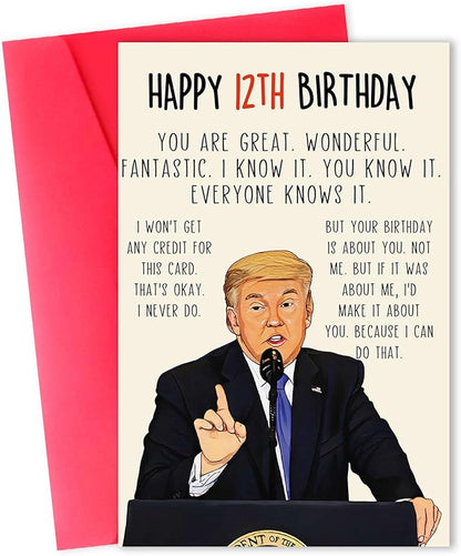 Funny 12th Birthday Card for Son Daughter, Humorous 12th Birthday Gift for Him Her, Happy 12 Year Old Birthday Decorations for Grandson Granddaughter
