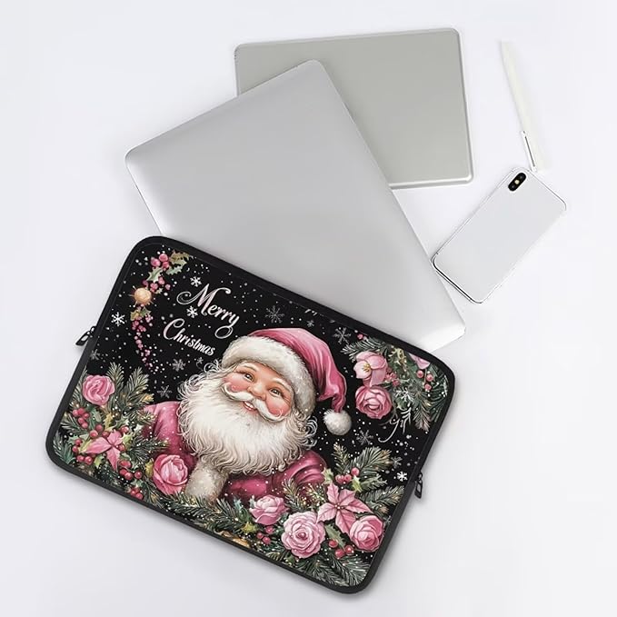 Christmas Laptop Sleeve for Women 10 inch Laptop Protector with Versatile Uses Computer Sleeve Neoprene Lap Top Case for Daily Use School Travel Tablet Bag Santa Claus