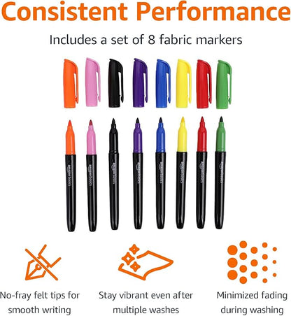 Amazon Basics Fabric Markers, Assorted Colors, 8-Pack
