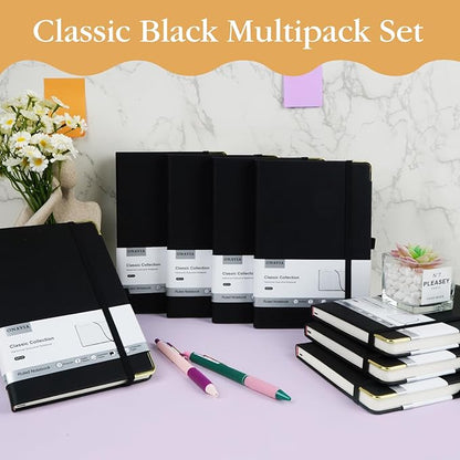 A5 Black Lined Journal Notebook - 100 GSM Thick Paper, 8 Pack Hardcover Journaling Notebooks for Writing, Work, Travel, College Ruled Journals for Women & Men, PU Leather Note Books, 5.5”x8.3”