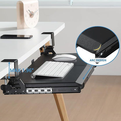 ETHU Keyboard Tray Under Desk, Pull Out Keyboard & Mouse Tray with C-clamp, Ergonomic Desk Keyboard Tray Slide Out, Pull Out Platform Drawer for Home and Office（Black）