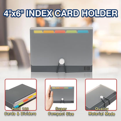H4D 4x6 Index Card Case with 100 Heavyweight Ruled Index Cards and Dividers, Black