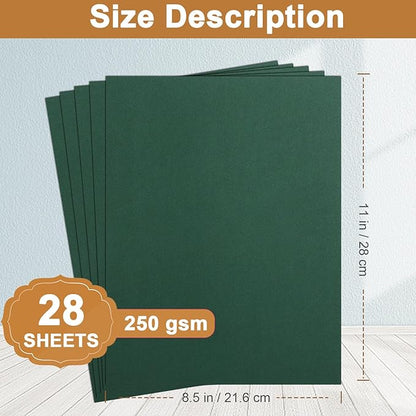 28 Sheets Dark Green Cardstock 8.5 x 11 Crafts Paper, 92lb Thick Christmas Green Card Stock Printer Paper for DIY Cards, Invitations, Thank You Cards, Birthday, Menus