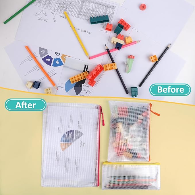 12 Mesh Zipper Pouch Bags - 12 Color, 8 Size Classroom Must-Have Storage Solution for School, Board Games, and Office Supplies