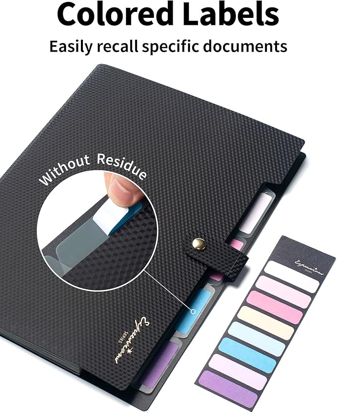 Sooez Expanding File Folder, Letter Size Accordion File Organizer, 5 Pocket Folders for Documents, Cute Folder with Labels, Portable Paper Organizer for School Office Supplies, A4 Size, Grey