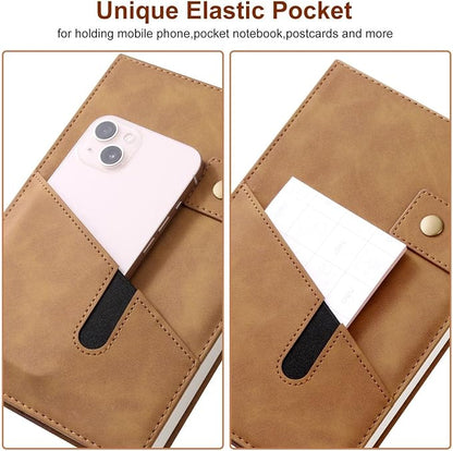 A5 Leather Journal Notebook with Pen, 200 Pages Hardcover Journal with Pocket, 100gsm Thick Lined Paper Daily Diary for Men and Women, Great Gift for Business School Travel Personal - Brown