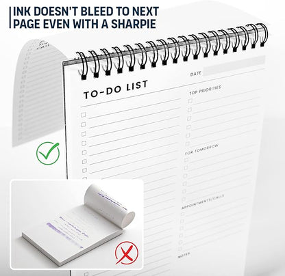 To Do List Notepad 3 Pack: Has Multiple Functional Sections - 6.5 x 9.8" 60 Sheets - Spiral Daily Planner Notebook - Task Checklist Organizer Agenda Pad for Work, Note and Todo Organization