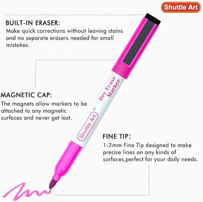 Dry Erase Markers, Shuttle Art 60 Bulk Pack 15 Colors Magnetic Whiteboard Markers with Erase, Fine Point Dry Erase Markers Perfect for Writing on Whiteboards, Glass, Mirror for School Office Home