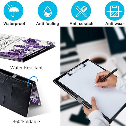 PU Leather Padfolio Clipboard Notepad with Pen Loop and Elastic Strap Interview/Resume Document Organizer for Business School Office,Purple Lavender