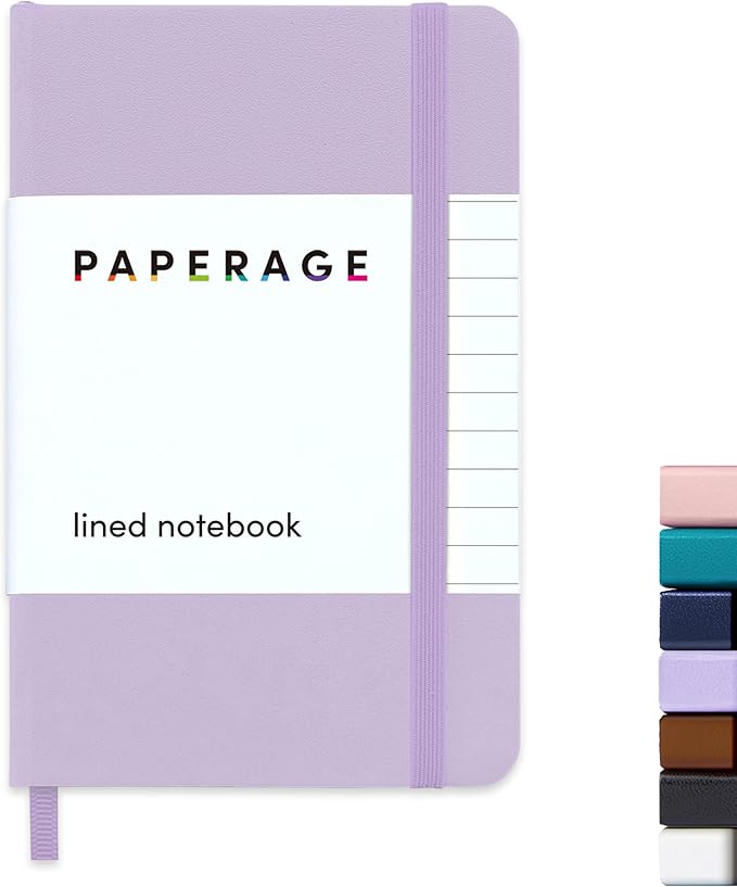 PAPERAGE Lined Pocket Journal Notebook, 1 Pack, (Lavender), 160 Pages, Small, 3.6 inches x 5.6 inches - 100 GSM Thick Paper, Hardcover
