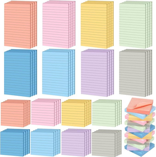 Yexiya 64 Pcs Lined Sticky Notes Self Stick Notes with Lines Bright Assorted Colors Sticky Notes for Home Office Products Post Memos, 1920 Sheets(4 x 6 Inch, 3 x 3 Inch,Fresh Color)