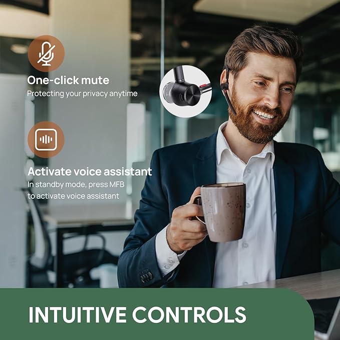 Yealink BH71 Lite Bluetooth Headset,Wireless Earpiece with 4 Noise Cancelling Microphone,10H Talk Time, Adjustable Ear Hook,Bluetooth Earphones for Cell Phone,Driving,Office Work