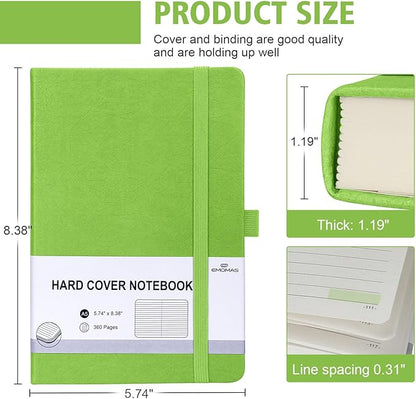 Lined Journal Notebook, 360 Numbered Pages(With page number), Thick Journal for Writing A5 College Ruled Notebook, 100gsm Lined Paper, Leather Hardcover, 5.75'' X 8.38''-1 Pack, Grass Green