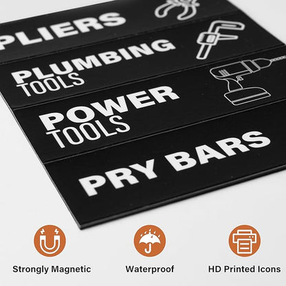 Toolbox Organization Magnetic Labels 80 Pcs, Tool Organizer Icon Labels with Strong Magnets, Toolbox Widget Stickers Accessories, Fits All Brands of Steel Tool Chest Organizer, 3" x 1"