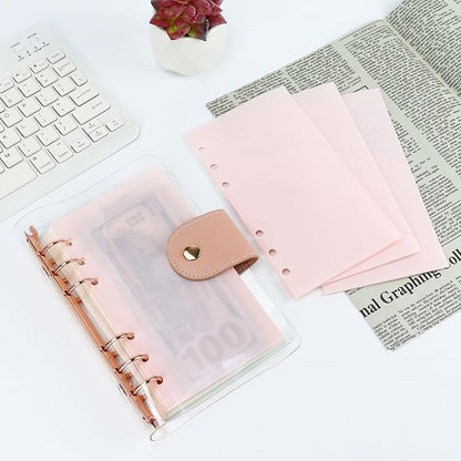 A6 Binder Pockets with No Zipper, Koqye Blue 10 Pcs Plastic Zipless Budget Envelopes, Two Pockets Frosted Cash Envelopes Money Bag for Budgeting, Cash Stuffing (Light Pink - 1 Set)