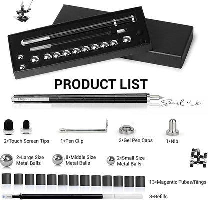 Elegancy Fidget Pen Magnetic Balls | Deformable Decompression Magnetic Pen Fidget Toy for Teenager Multi-Functional Ballpoint Pens | Cool Stuff Magnets for Kids (Black)
