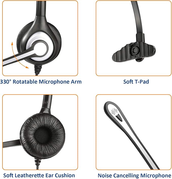 Wantek 2.5mm Telephone Headset with Mic Noise Cancelling, Office Phone Headset Compatible with AT&T ML17929 Panasonic Vtech RCA Uniden Cisco SPA Grandstream Polycom Cordless Dect Phones(A600F)