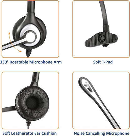 Wantek Corded Telephone Headset Mono w/Noise Canceling Mic Compatible with ShoreTel Plantronics Polycom Zultys Toshiba NEC Aspire Dterm Nortel Norstar Meridian Packet8 Landline Deskphones(F600S2)