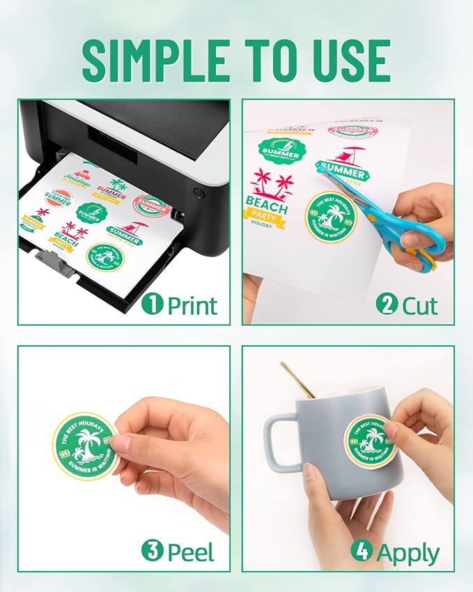 Lzerking Printable Vinyl Sticker Paper for Inkjet Printer - Matte White 60 Sheets Self-Adhesive Waterproof Decal Printable Sticker Paper - Standard Size 8.5x11 Inches