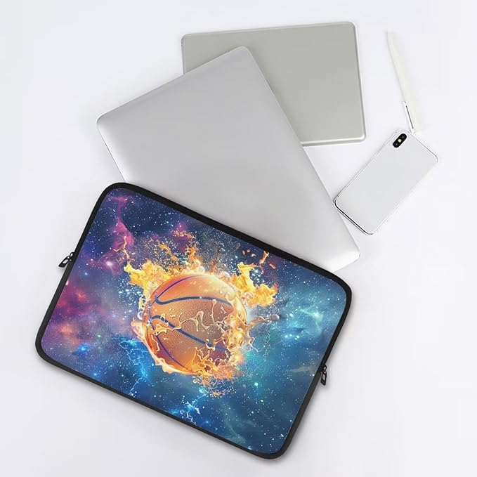 Fire Basketball Laptop Protective Sleeve for Girls Boys 15 inch Computer Sleeve Bag Zippered Pouches Lap Top Case Suitable for Daily Use Travel School Office Multiple & Neatly Organizers