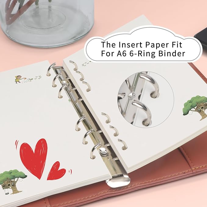 A6 Refills Paper, A6 Binder Planner Loose Leaf Paper,90 Sheets (180 Pages) 6-Hole Notebook Refills for 6-Ring Refillable A6 Ring Binder Notebook Planner, Blank Paper with Pattern