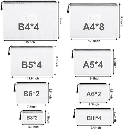 EOOUT 30pcs Mesh Zipper Pouch, Organizer Bags, Waterproof, Plastic Zip File Docunment Folders, Clear Board Games Storage for Office Supplies Cosmetics