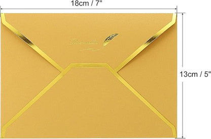 PATIKIL V Flap Envelopes, 10 Pack 7 x 5'' Luxury Style Gold Border Greeting Card Envelope for Invitations Weddings, Golden