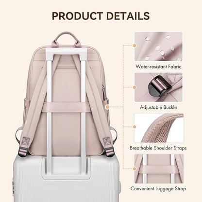 Laptop Backpack for Women Travel Work Commute Casual Daypack Backpack Purse Computer Bags Fit 16 Inch Notebook (Grayish Pink)