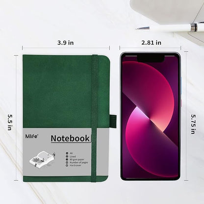 A6 Small Journal Notebook, Lined Pocket Notebook with Pen Holder, Mini Notebook Hardcover, 192 Pages, 3.9 inches * 5.5 inches Jurnal for Women and Man (Green)