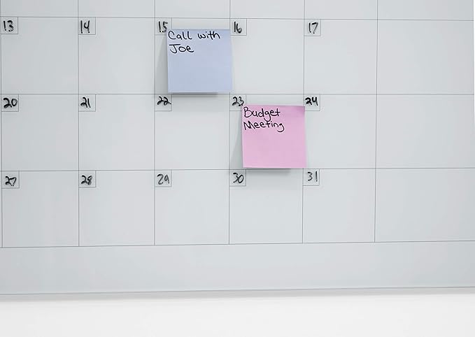 Audio-Visual Direct Magnetic Glass Dry Erase Board Set (3' x 2', Calendar White) for Wall - Monthly Planner