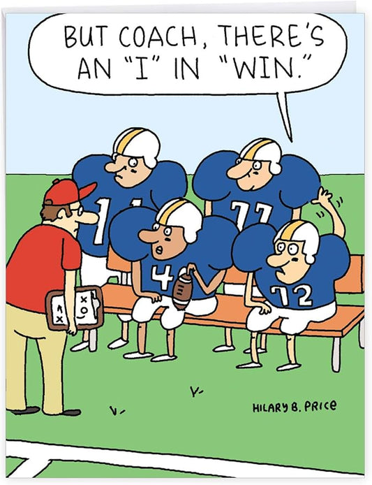 NobleWorks - 1 Jumbo Football Coach Thank You Greeting Card From US with Envelope (Big 8.5 x 11 Inch) Sports Athlete Gratitude, Oversize Notecard for School Teacher, Mentor - Team Talk J6960TYG-US