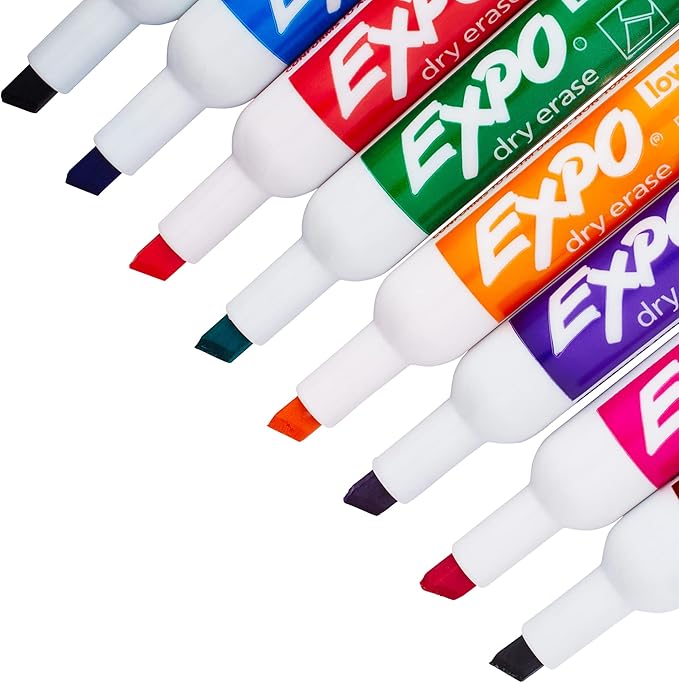 EXPO Low Odor Dry Erase Markers, Chisel Tip, Assorted Colors, 8 Count