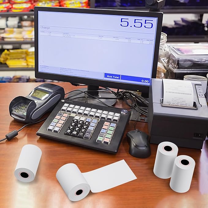 (100 rolls) 2 1/4" x 50' feet Thermal Paper, POS Cash Register Receipt Rolls, Receipt Paper, Fits All POS Cash Registers