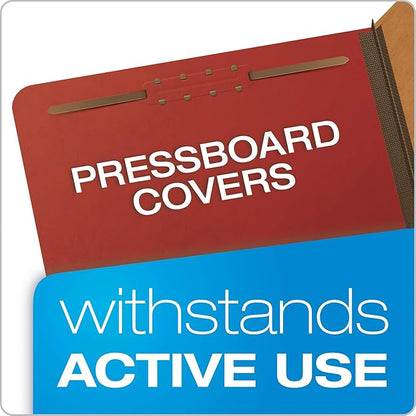 Pendaflex Recycled Classification File Folders, 2 Dividers, 2" Embedded Fasteners, 2/5 Tab Cut, Letter Size, Red (24075R), Specialty, Box of 10