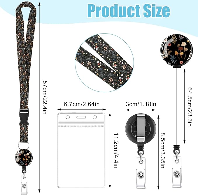6 Pack Lanyards for Id Badges, Women Lanyards with ID Holder Detachable Cruise Lanyards with Waterproof ID Badge Holder Retractable Badge Reel (Floral Style)