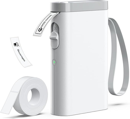 P21 Label Maker Machine with Tape, Bluetooth Label Printer Thermal Mini Label Makers with Built-in Cutter and Multiple Templates, Portable Printers for School, Office, Home Use (White)