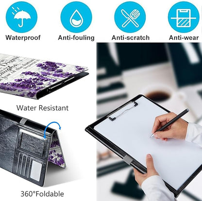 PU Leather Padfolio Folder Clipboard Portfolios Organizer Conference Document Organizer with Business Card Holder Storage Clipboard Writing Pad,Purple Lavender