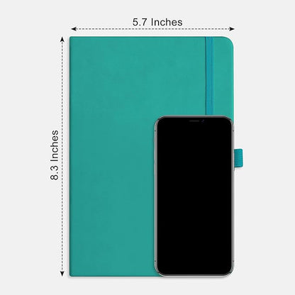 RETTACY Journaling Notebooks, A5 Lined Notebook Journal with 320 Numbered Pages, 5.7'' × 8.3'', Medium Size, Journal Notebook for Writing, Work, Leather Hardcover, 100 GSM Thick Paper (Cyan)
